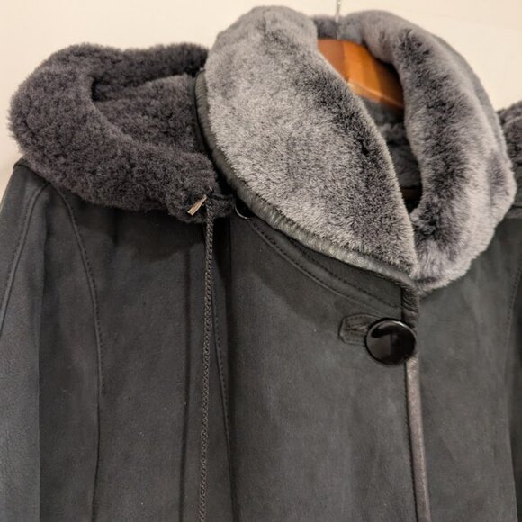 Studio Vogue Faux Shearling Coat Dark Green with Removable Hood Warm Oversized - Picture 8 of 11